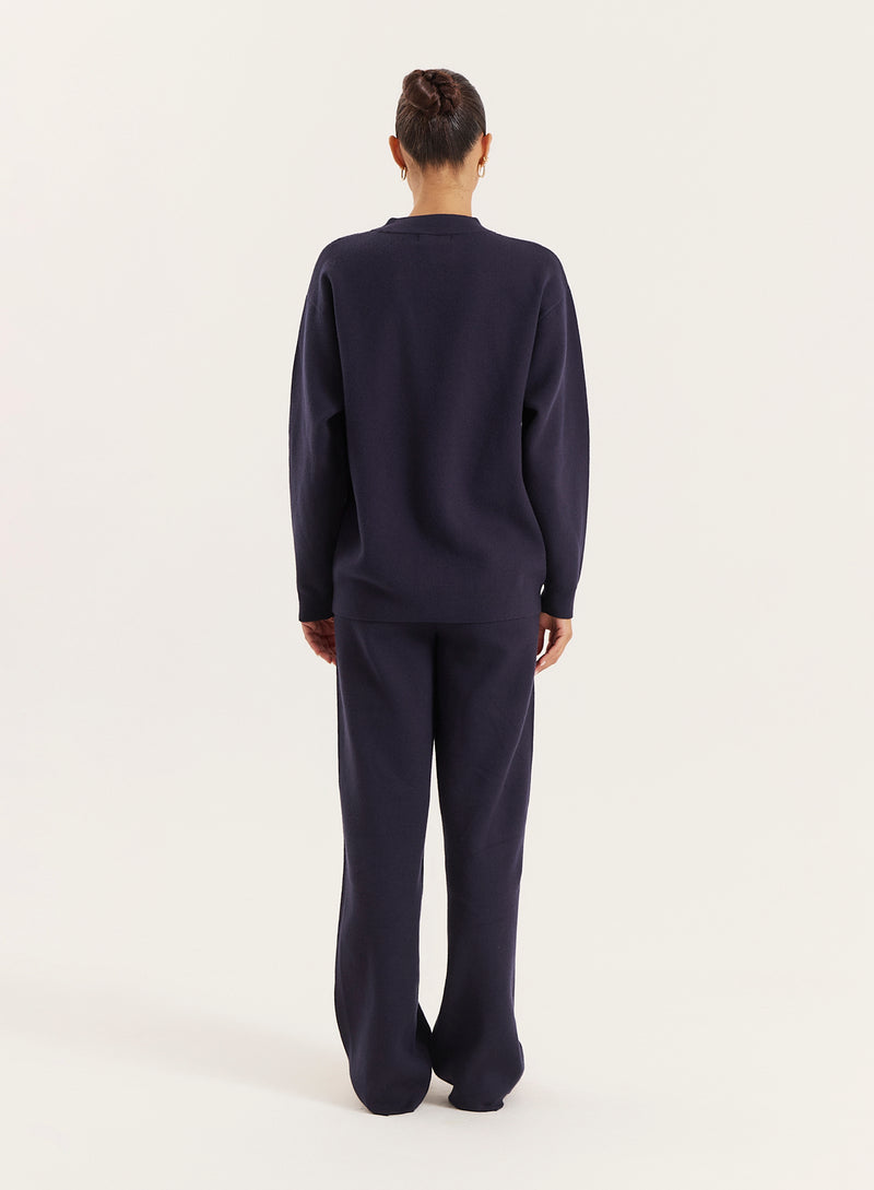 Navy Logo Detail Knitted Jumper- Lauren
