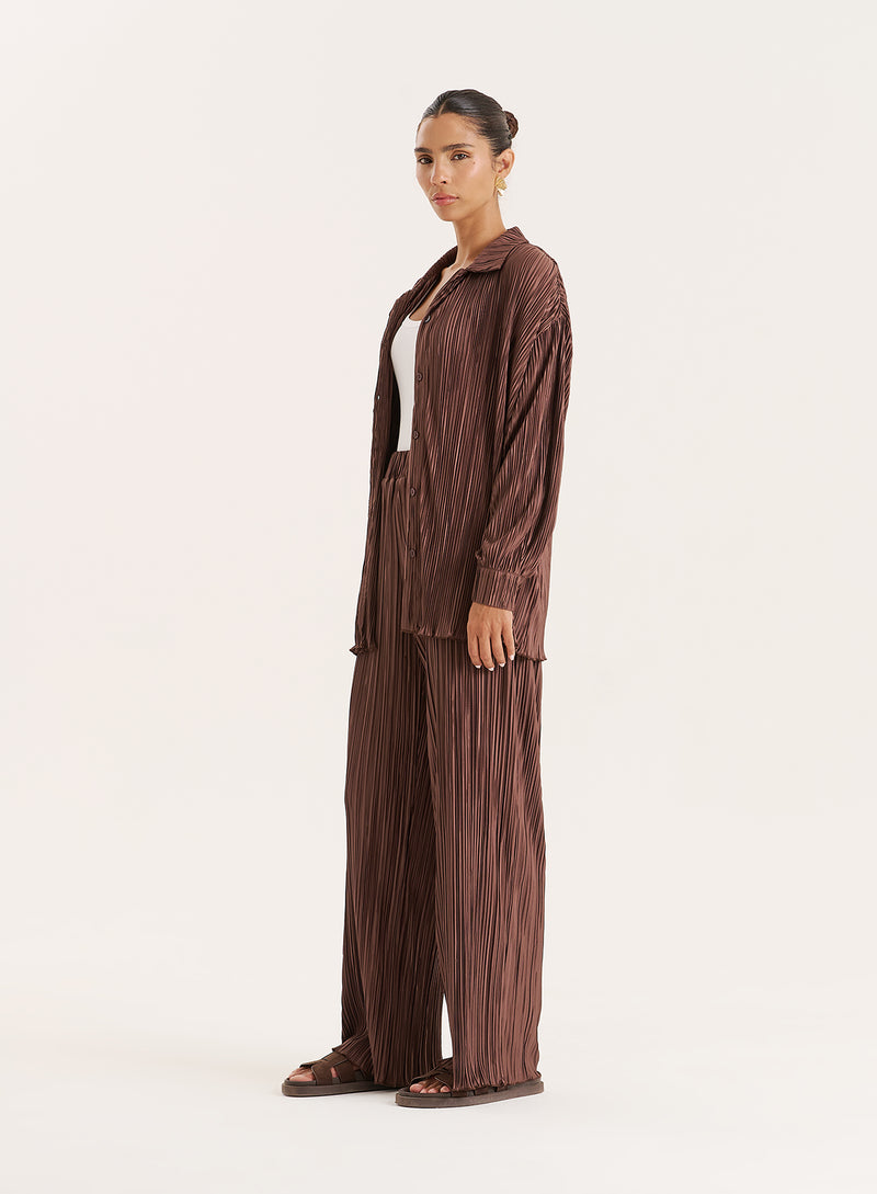 Chocolate Plisse Trouser- Palais