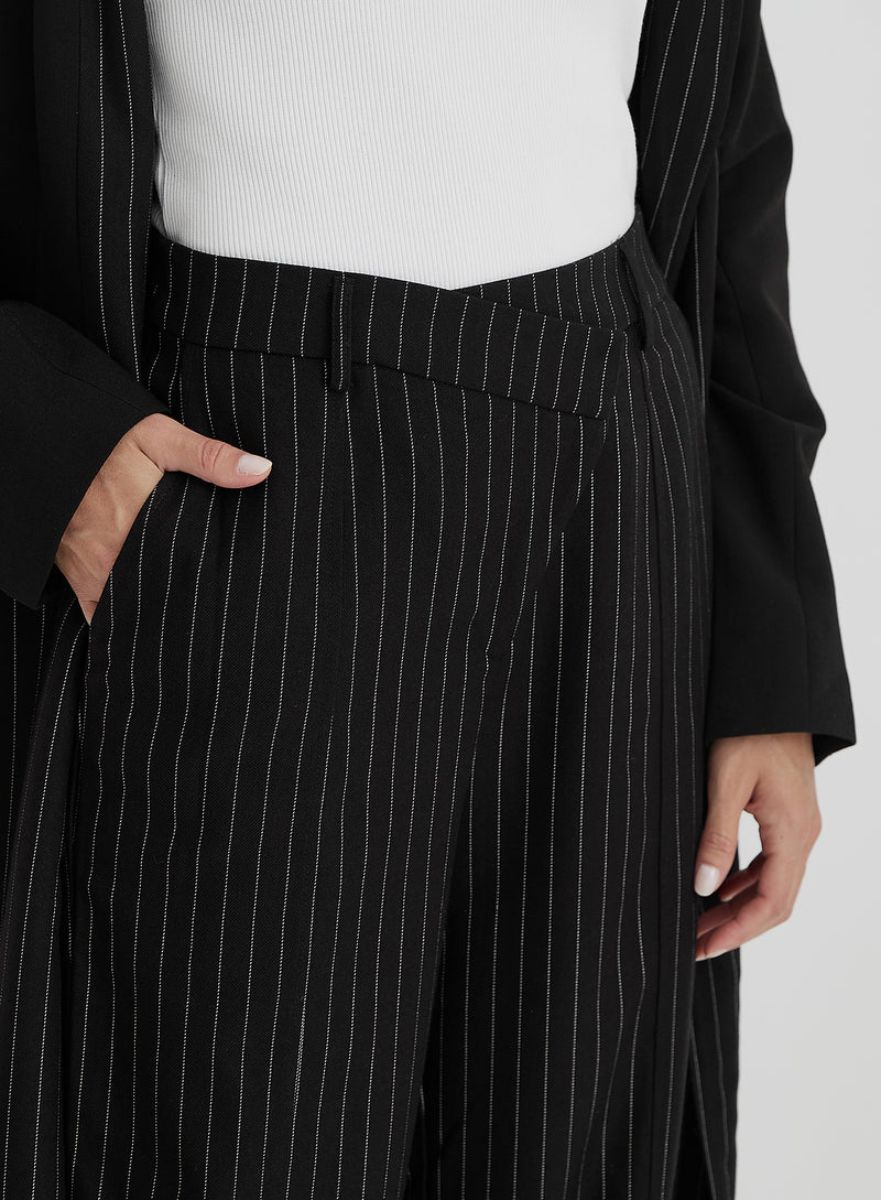 Black Pinstripe Tailored Straight Leg Trouser - Libby