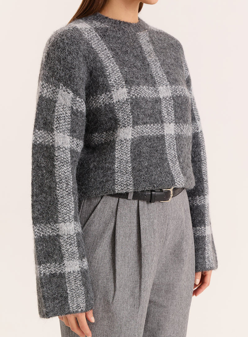 Grey Checked Wide-Sleeved Jumper- Adrian