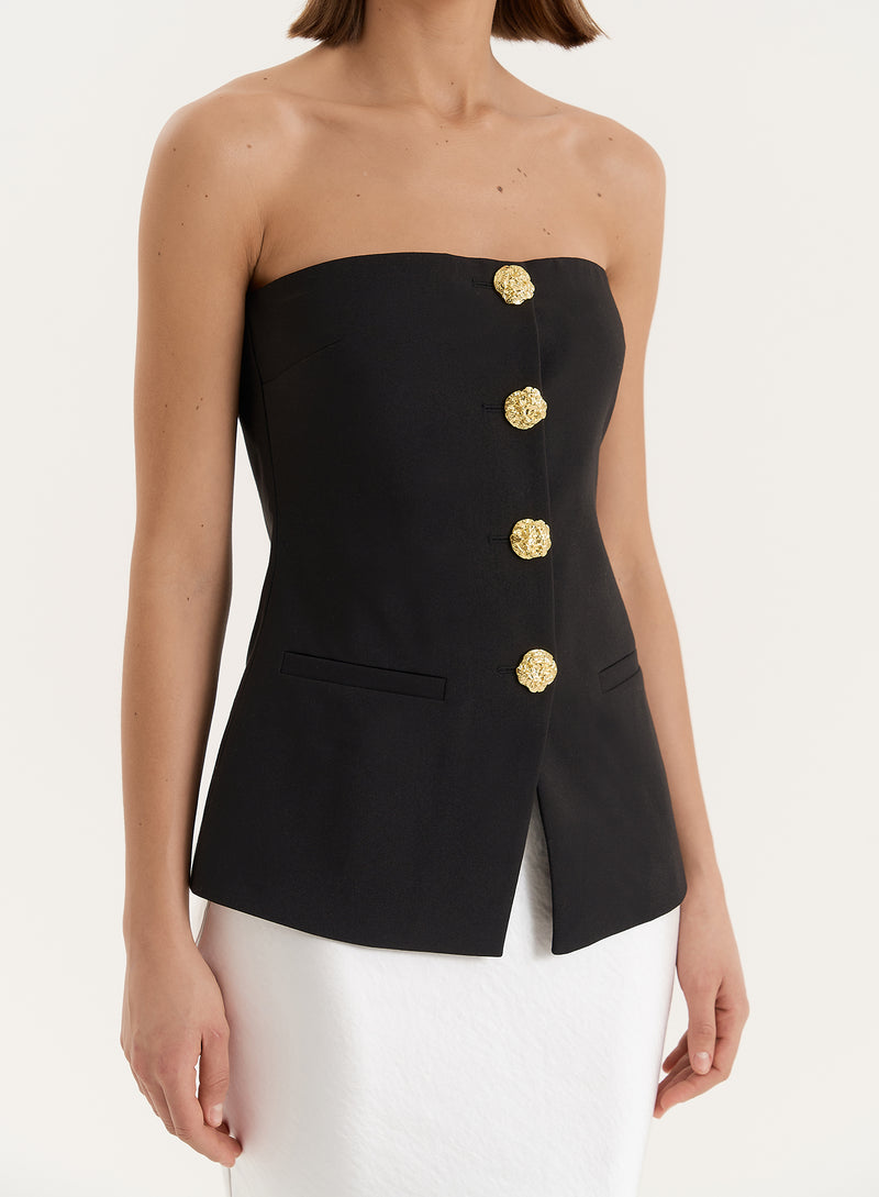 Black Tailored Gold Button Corset- Clare