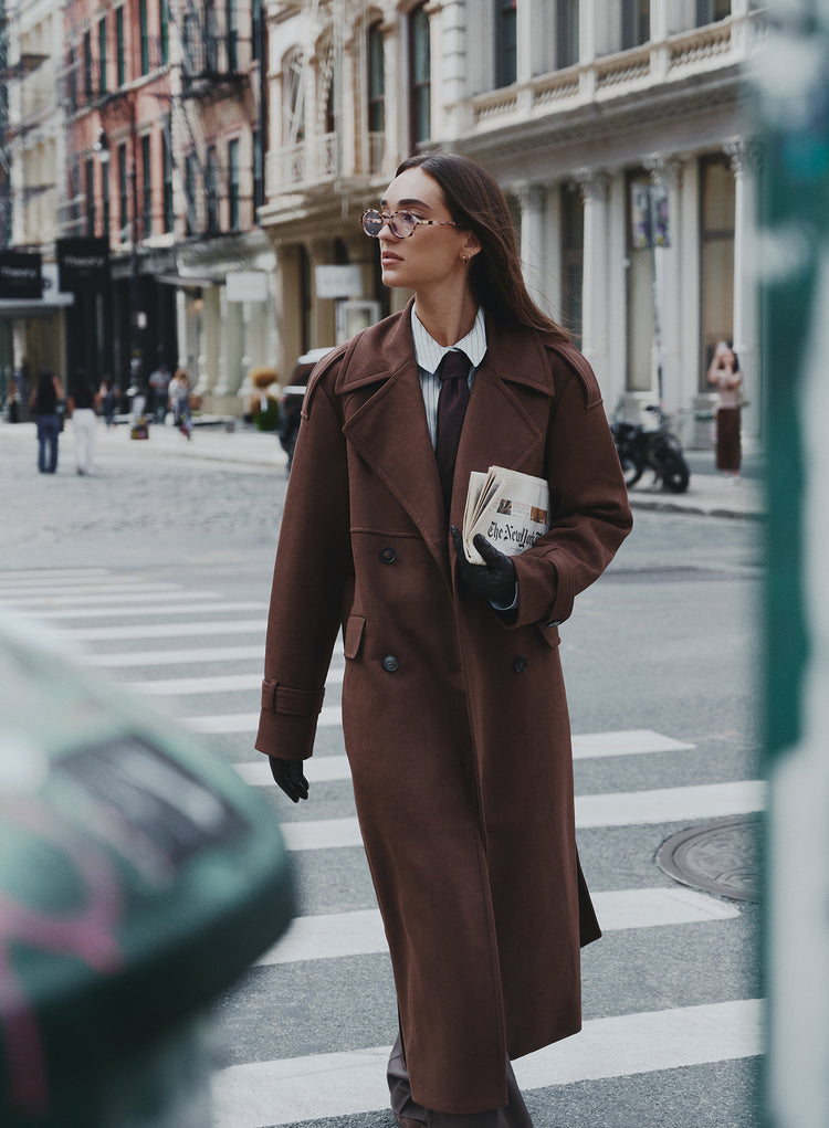 Brown Faux Suede Belted Trench Coat- Wallace