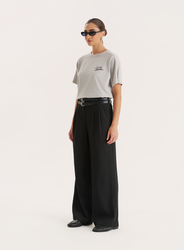 Black Belted Tailored Wide Leg Trouser-Mira