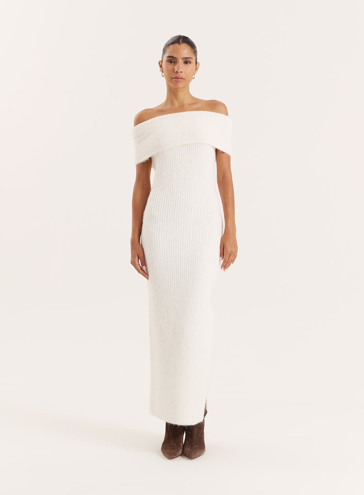 Cream Bardot Knitted Maxi Dress- Shan