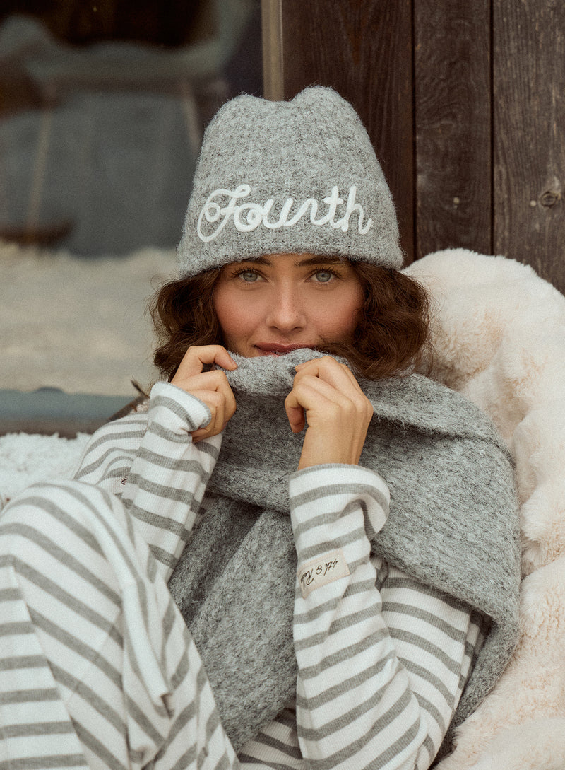 Grey Script Logo Knit Beanie Hat