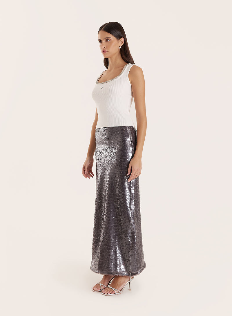 Silver Sequin Maxi Skirt- Odell