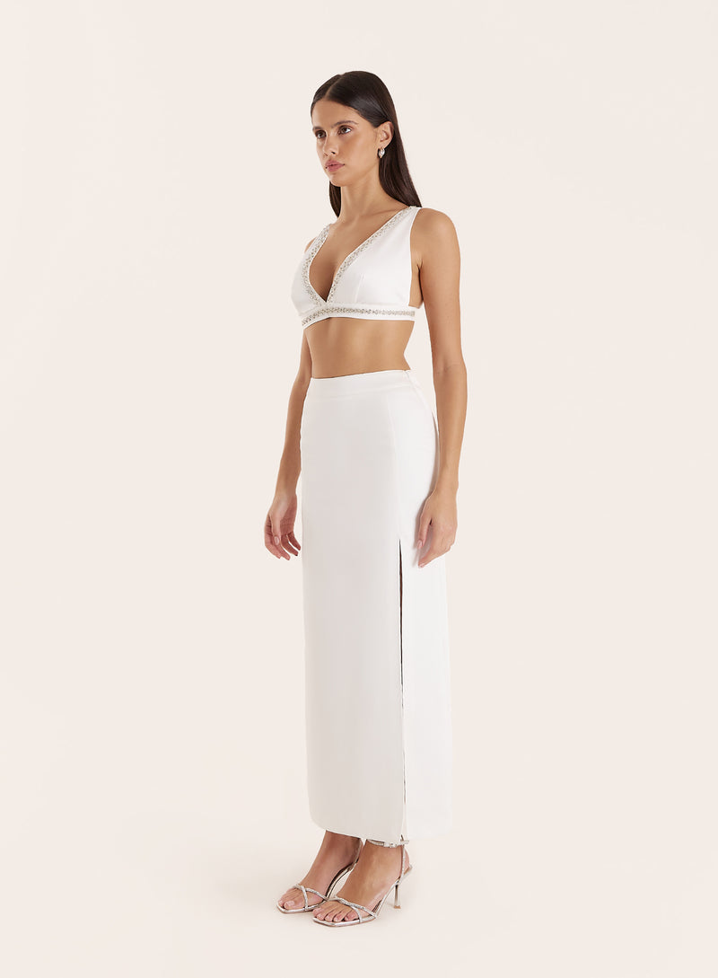 Cream Embellished Trim Plunge Bralet- Lucia