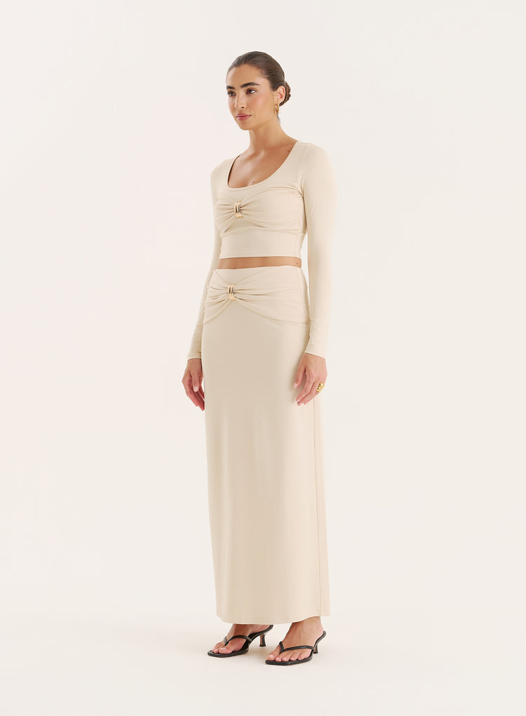 Cream Gold Hardware Detail Maxi Skirt- Lyra