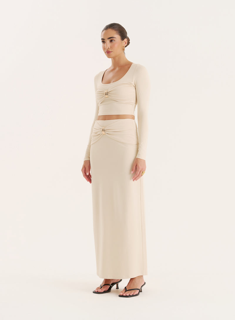 Cream Gold Hardware Detail Maxi Skirt- Lyra