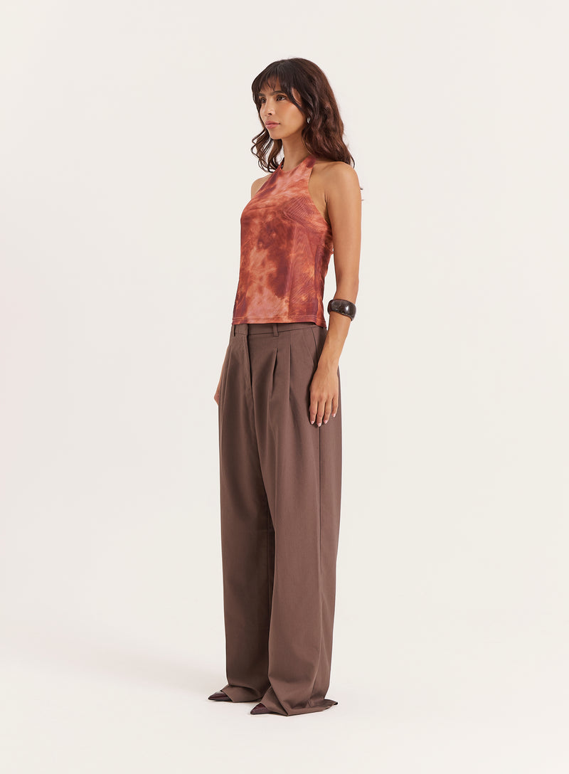 Rust Print Halterneck Top- Saskia