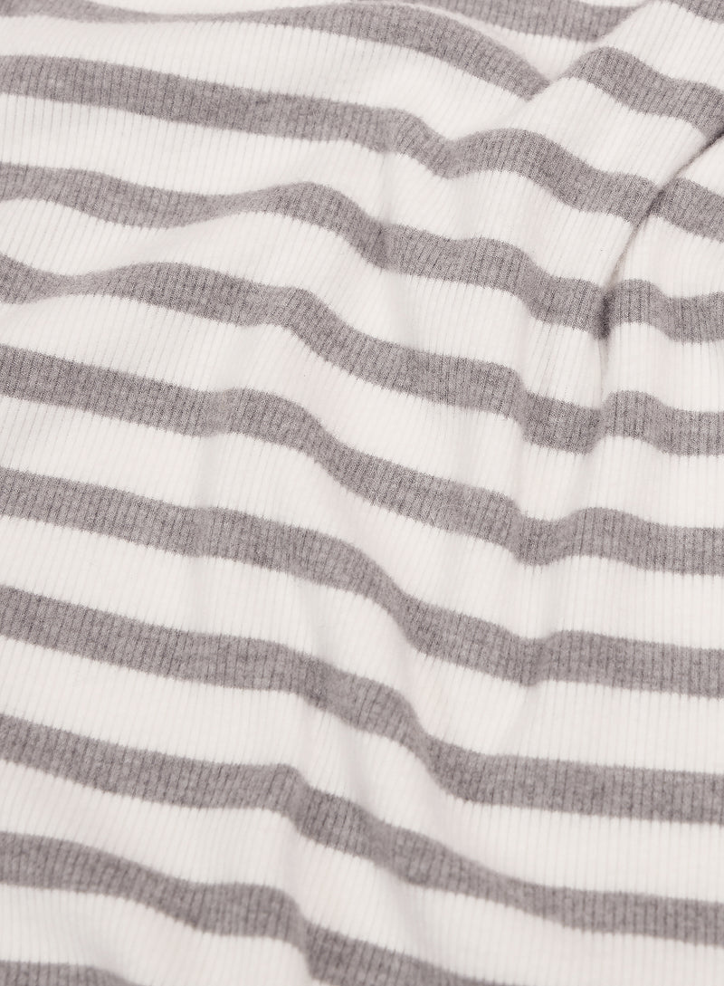 Light Grey Striped Jersey Ribbed Top