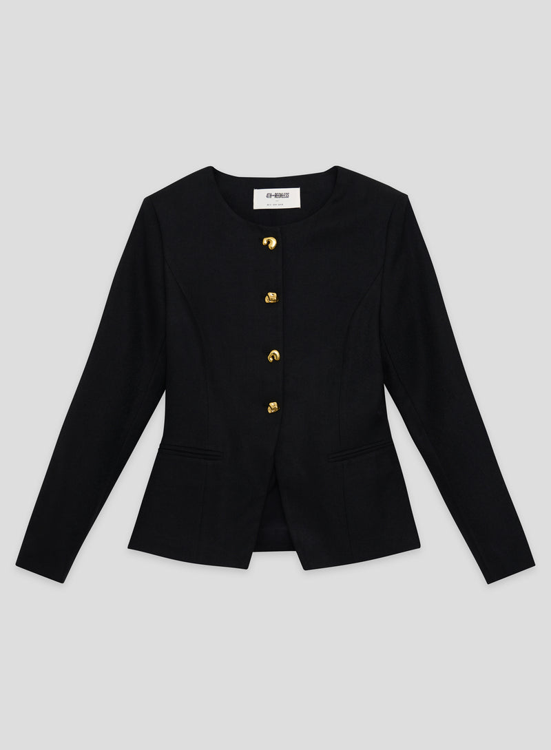 Black Tailored Gold Button Front Split Blazer- Polly