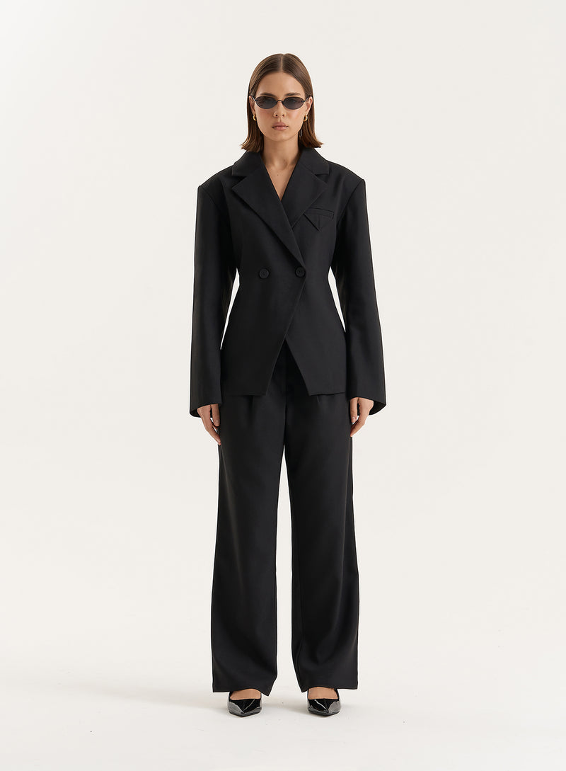 Black Cinched Waist Tailored Blazer- Reese