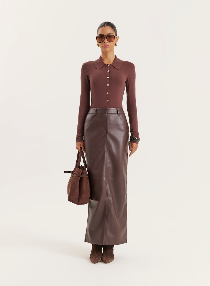 Chocolate Lightweight Knitted Button Down Top- Joely