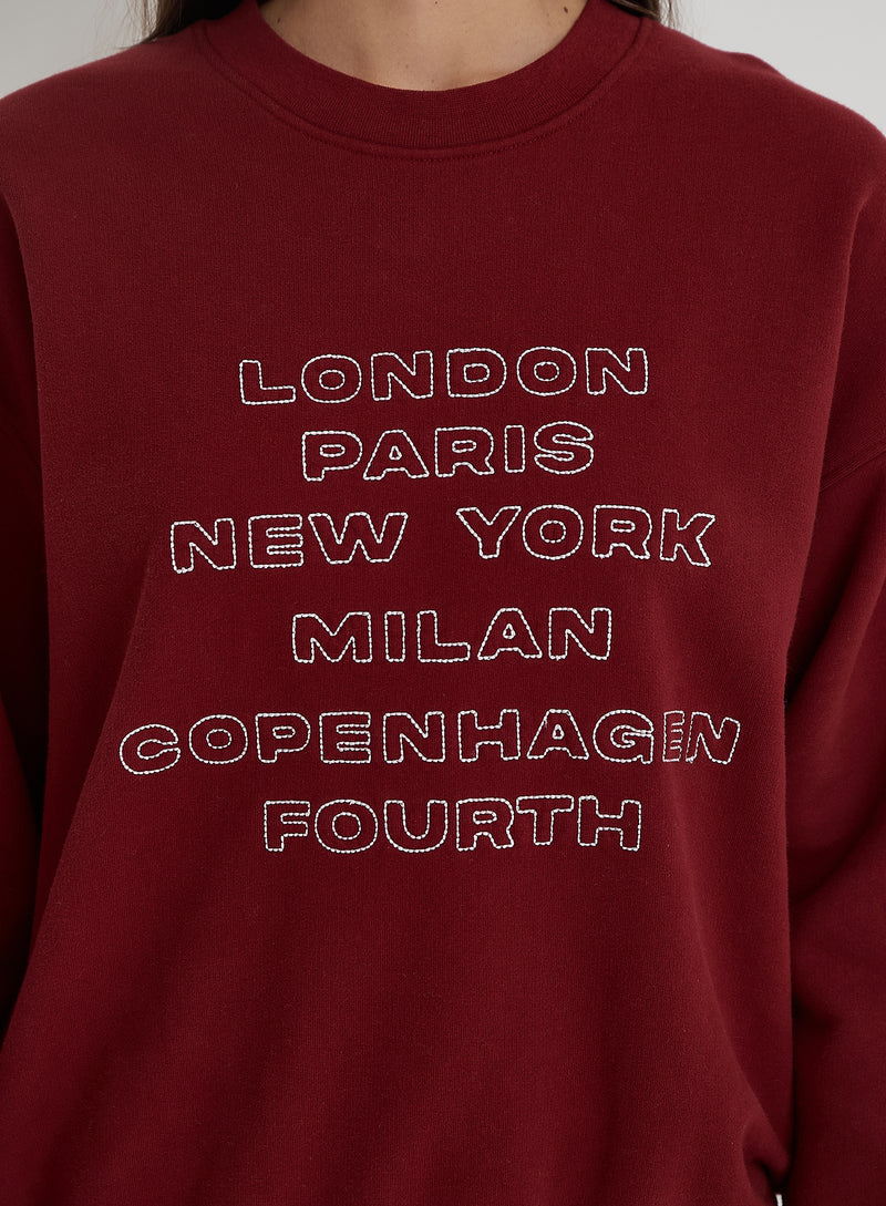 Burgundy Fashion Week Motif Sweatshirt- Elle