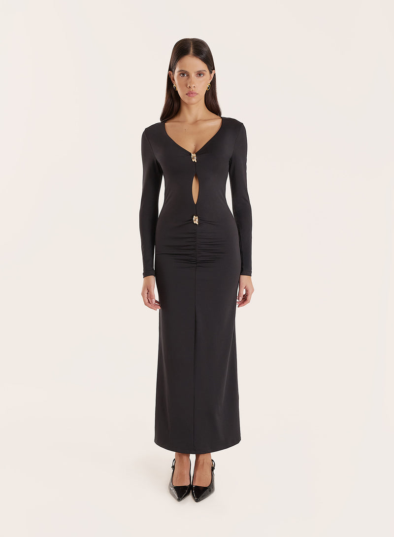 Black Hardware Detail Cutout Maxi Dress- Angelina