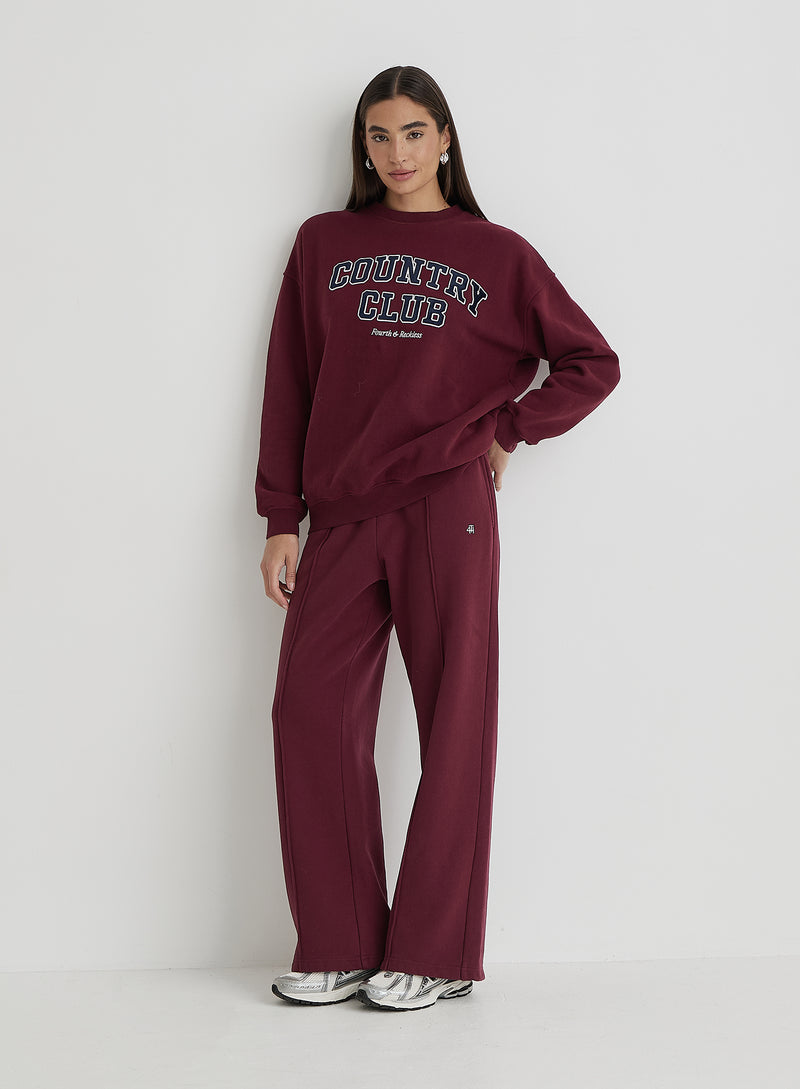 Burgundy Country Club Slogan Oversized Sweatshirt- Charli