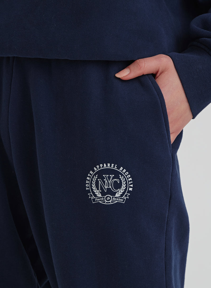 Navy Embroidered Oversized Joggers- Apollo