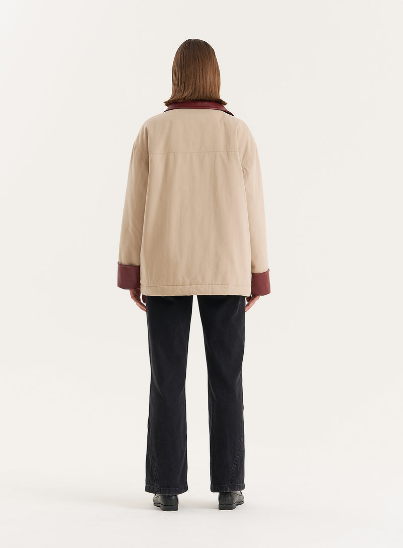 Beige Contrast Collar Barn Jacket- Jackson