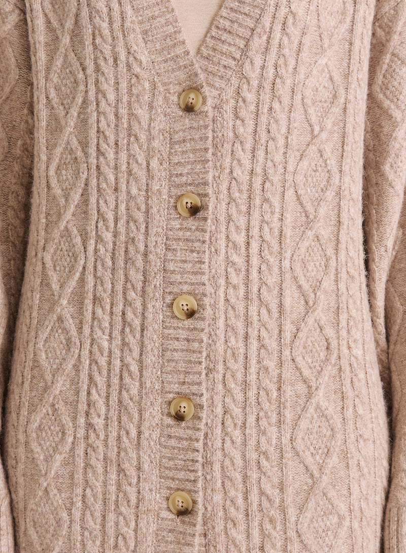 Taupe Cable Knit Longline Cardigan
