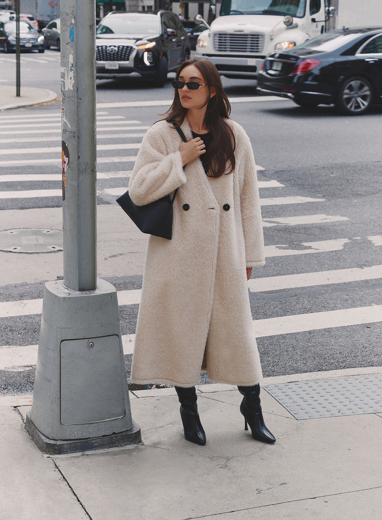 Cream Shearling Longline Buttoned Coat- Bobby