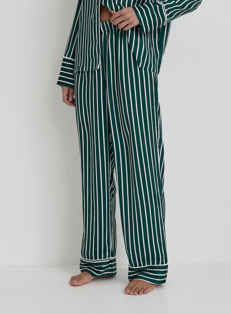 Green Striped Satin Pyjama Trouser- Noelle