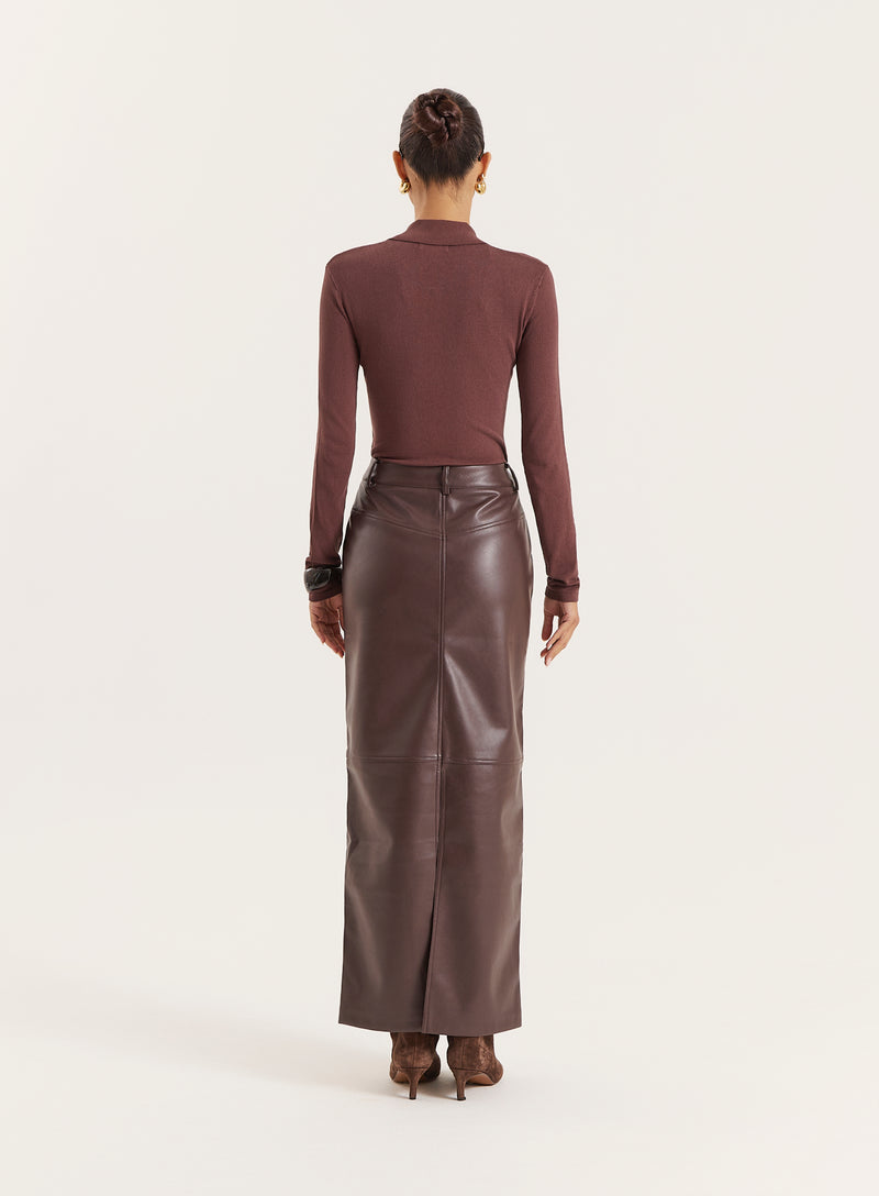 Chocolate Tailored PU Maxi Skirt- Carys