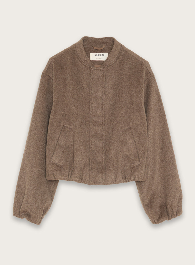 Brown Cropped Wool Effect Bomber