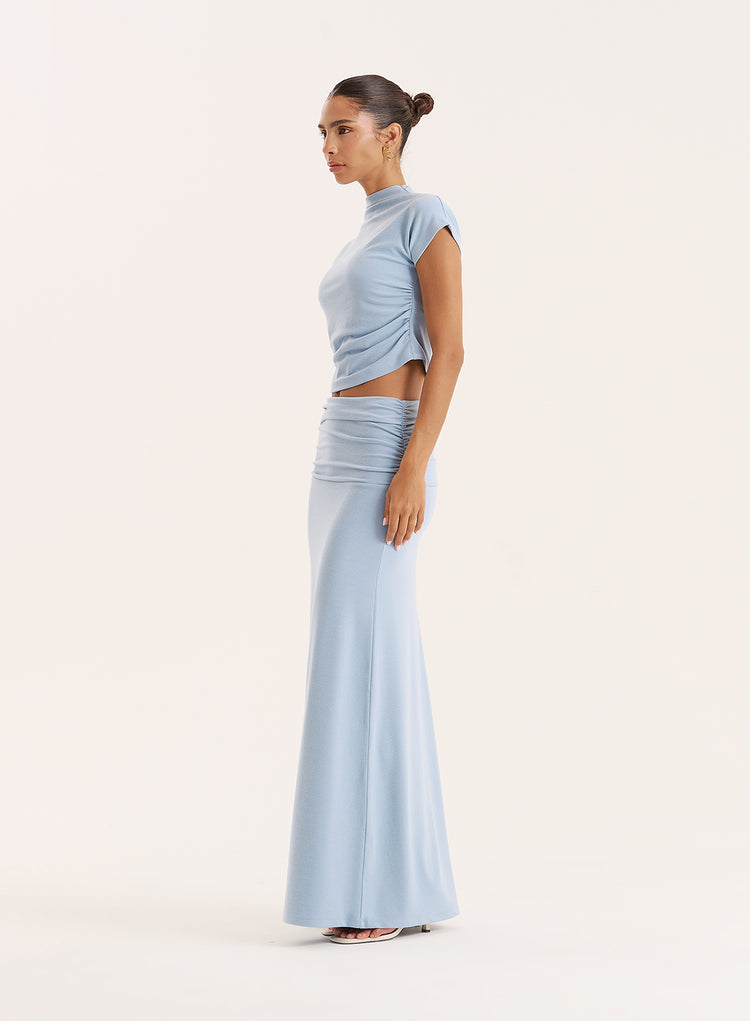 Blue Jersey Drop Waist Maxi Skirt- Elouisa