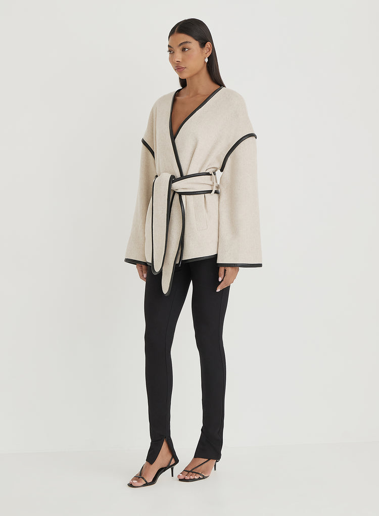 Cream Wool Tie Waist Shacket- Hariette