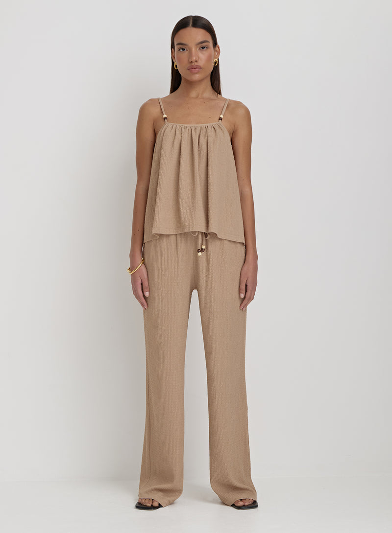 Camel Textured Wide Leg Trouser- Gia