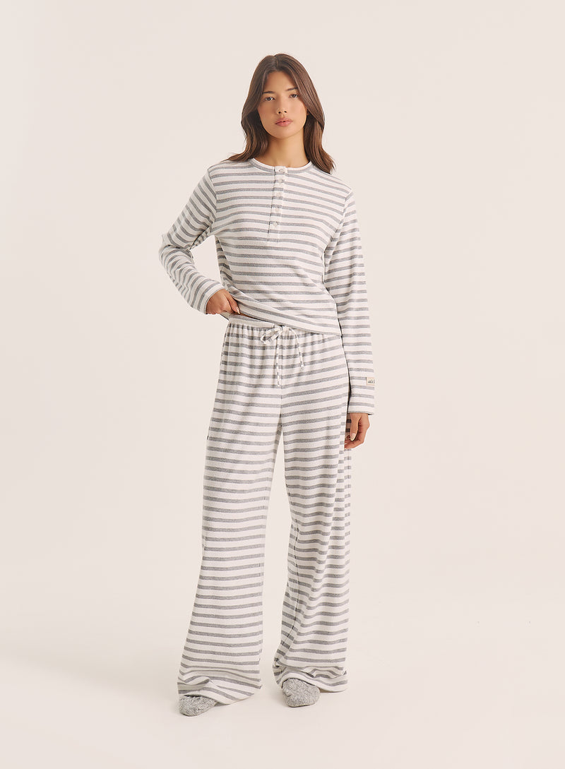 Light Grey Striped Jersey Ribbed Top