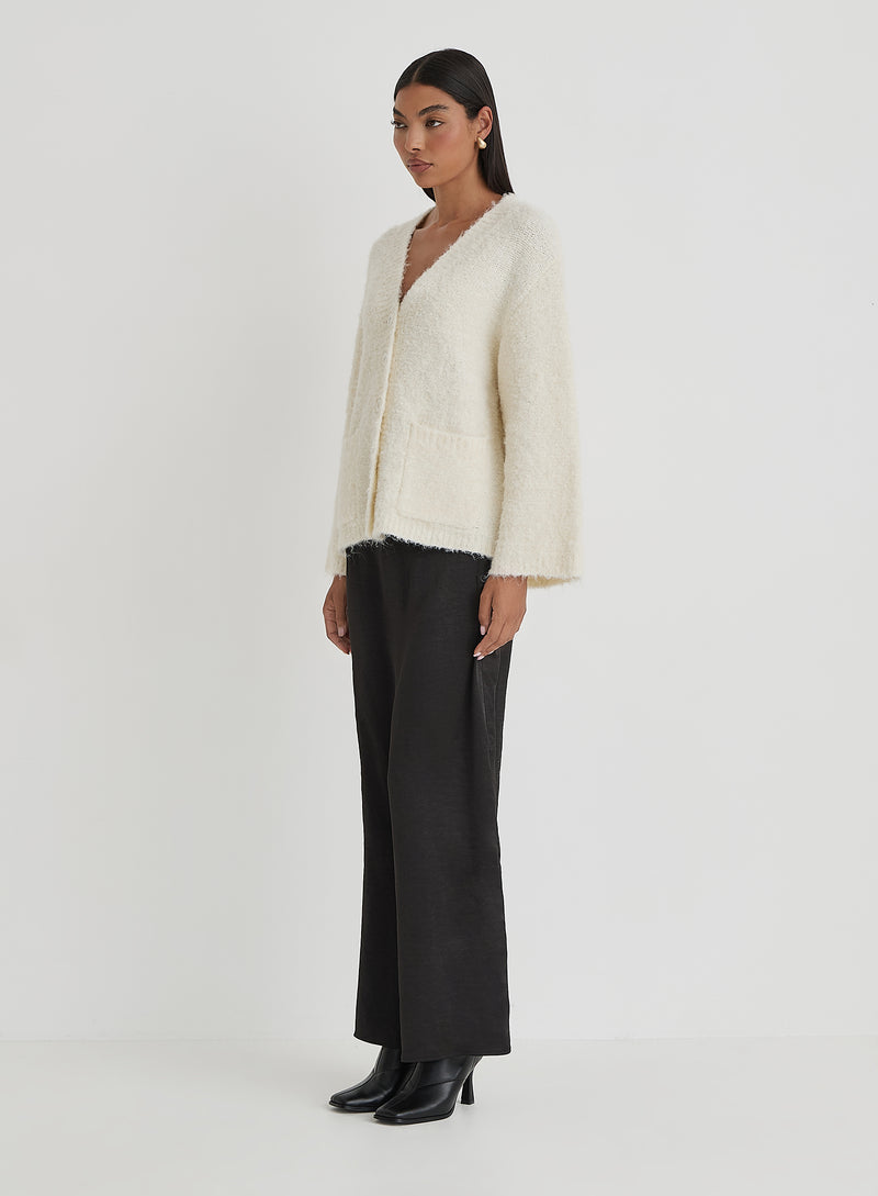 Off White Brushed Knit Cardigan- Lidia