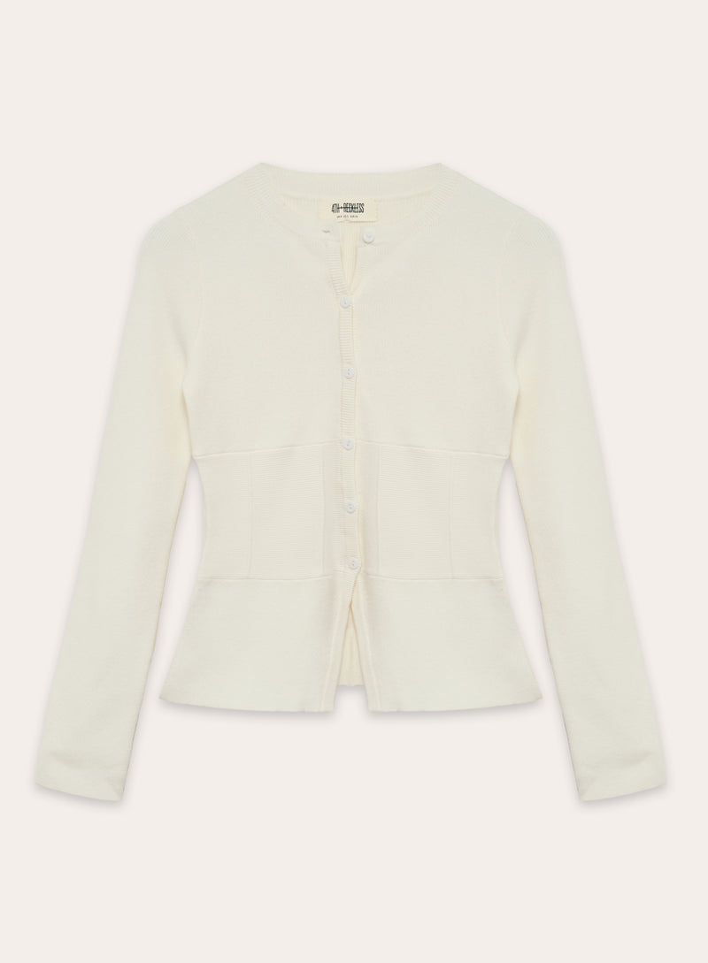 Cream Cinched Waist Knitted Cardigan- Valene