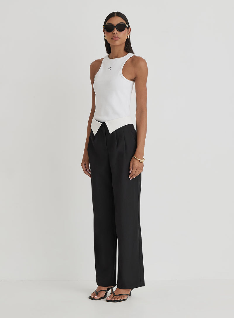 Black Exposed Waistband Trouser - Nadia