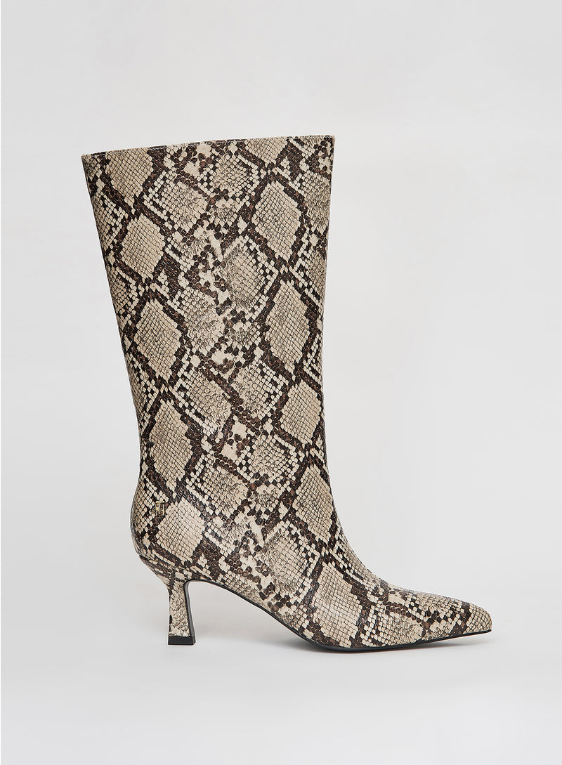 Snakeskin Print Low Heel Boot- Paris