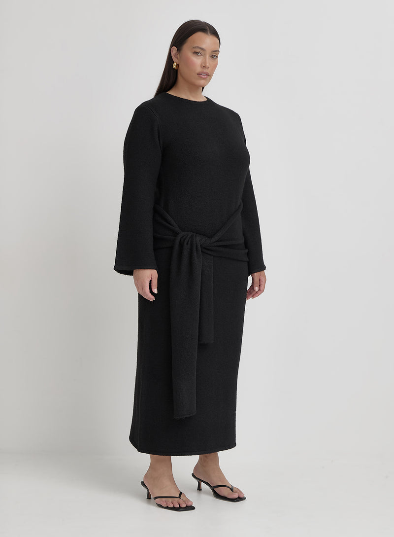 Black Curve Tie Front Maxi Dress- Mollie