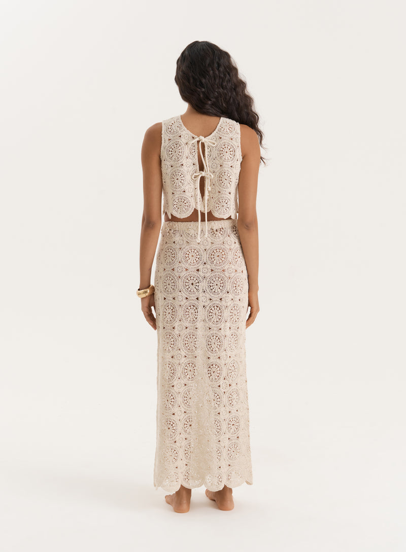 Beige Crochet Maxi Skirt- Laurenne