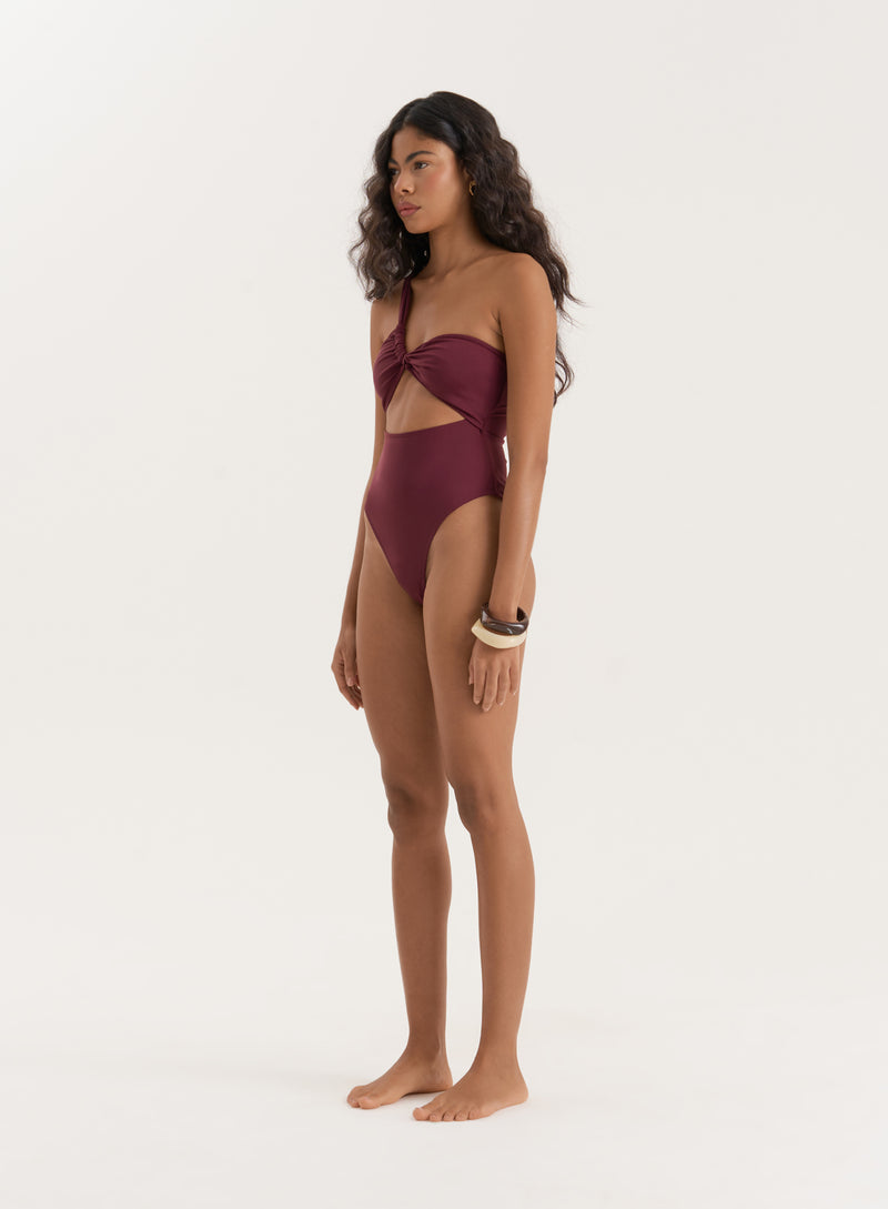 Burgundy Twist Front Cut Out Swimsuit- Ellison