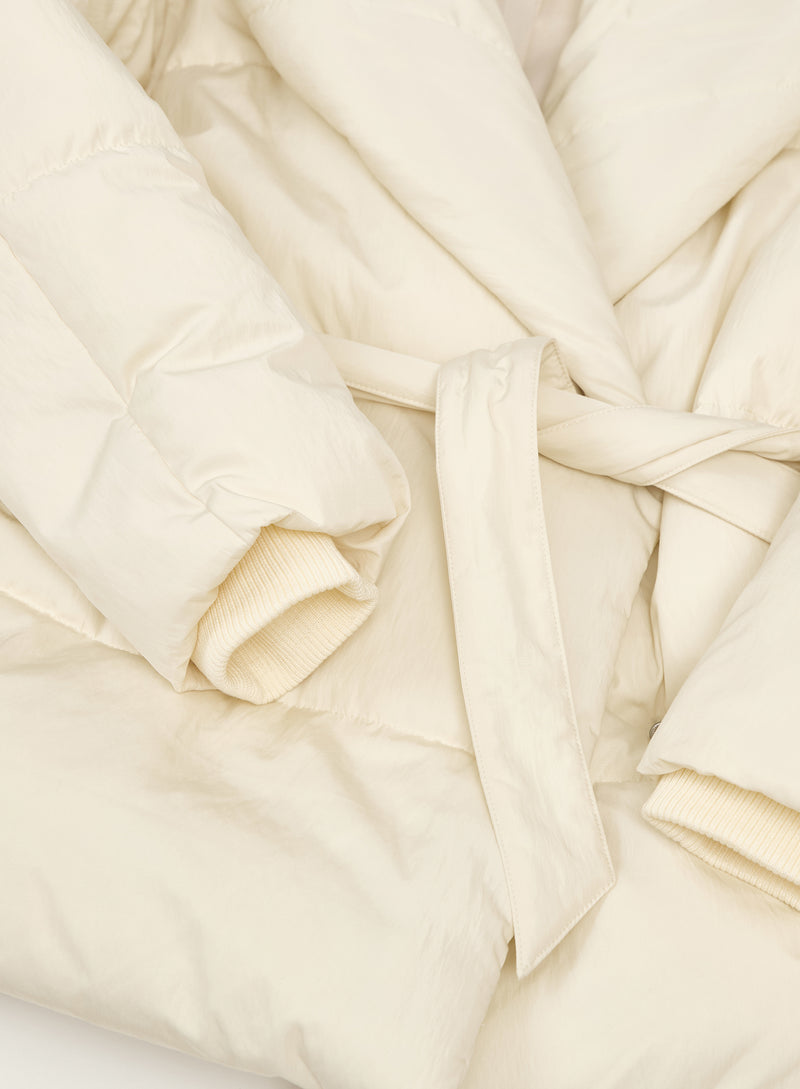 Cream Wrap Waist Belted Puffer Coat