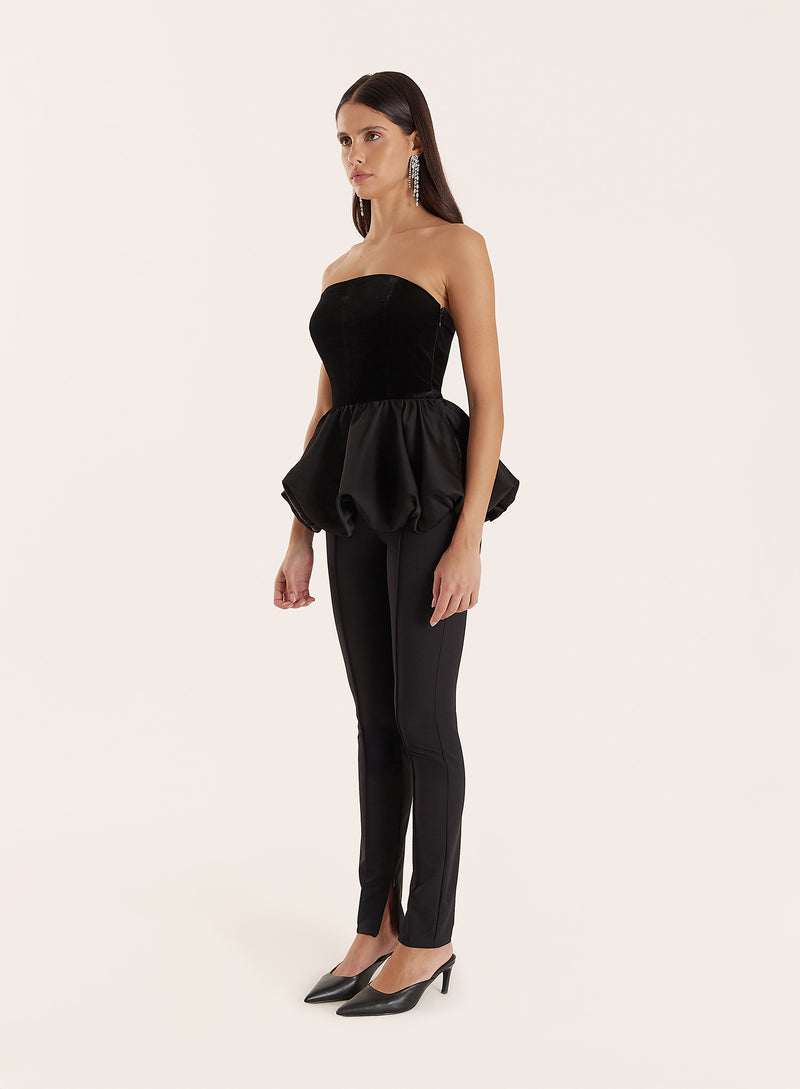 Black Velvet Peplum Corset Top- Luxley