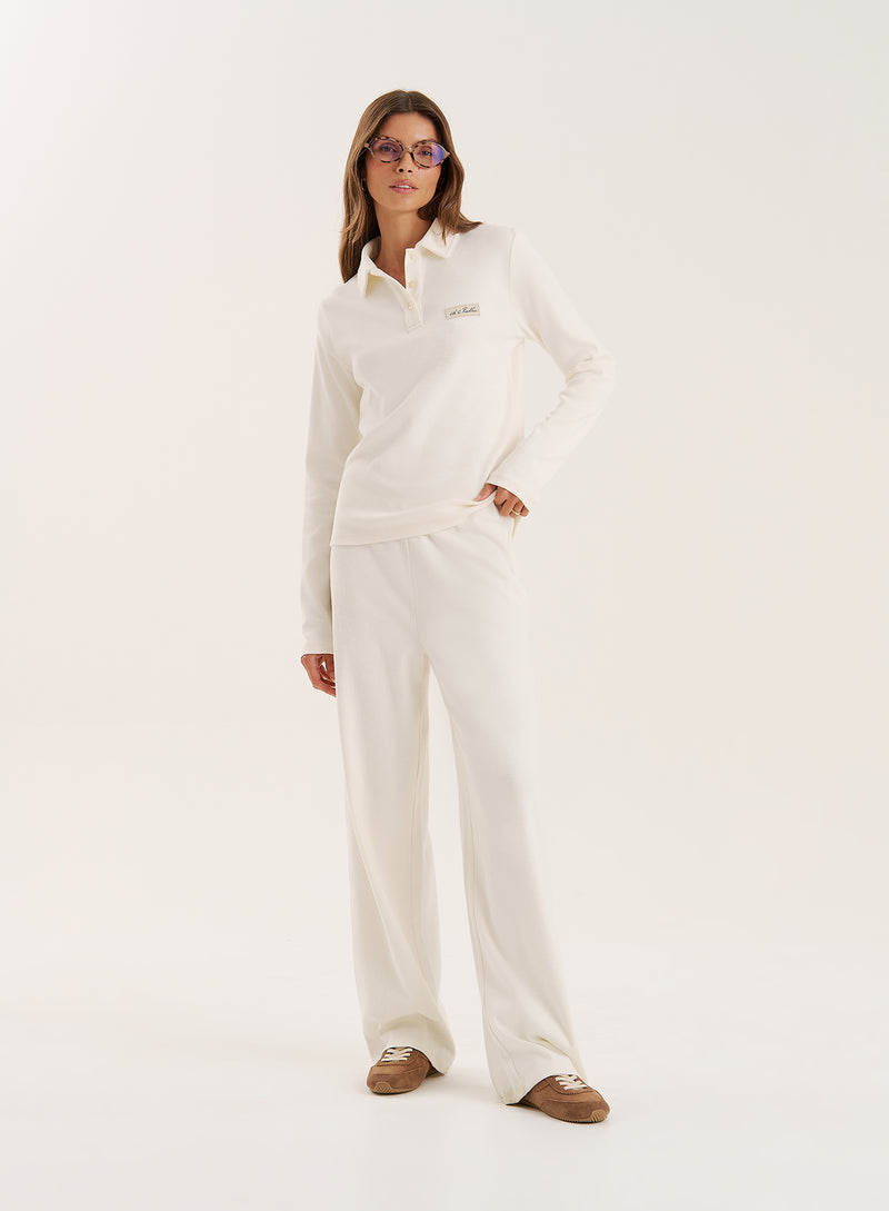 Ecru Fine Ribbed Jersey Longsleeve Top- Liliana