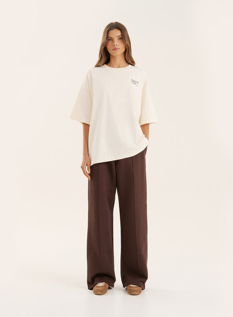 Chocolate 4th Wide Leg Branded Heavyweight Joggers- Valerie