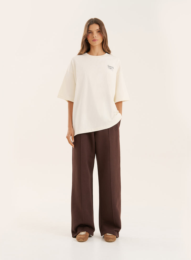 Chocolate 4th Wide Leg Branded Heavyweight Joggers- Valerie