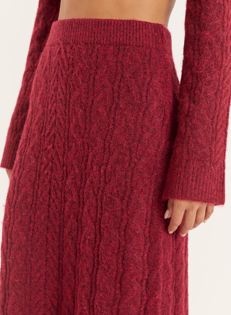Burgundy Cable Knitted Maxi Skirt- Dalia