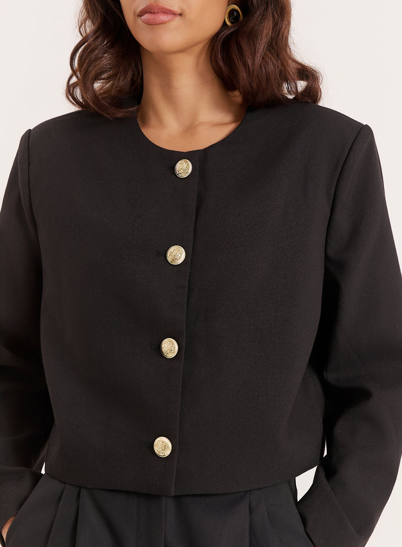 Black Cropped Tailored Jacket - Lilah
