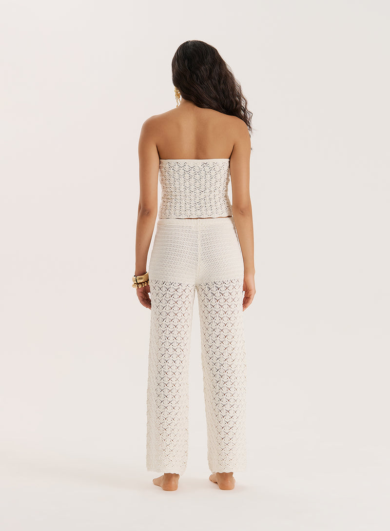 Cream Crochet Mix Trouser- Elena