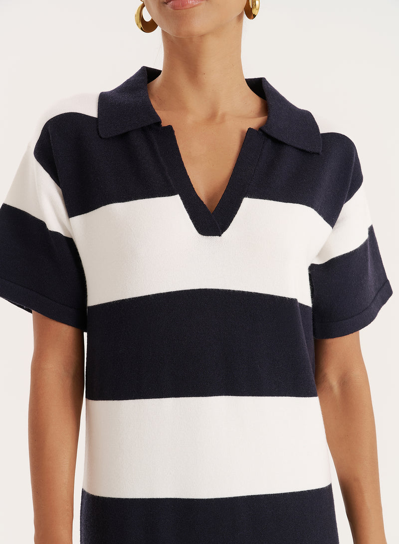 Black And White Stripe Knitted Rugby Maxi Dress- Esme