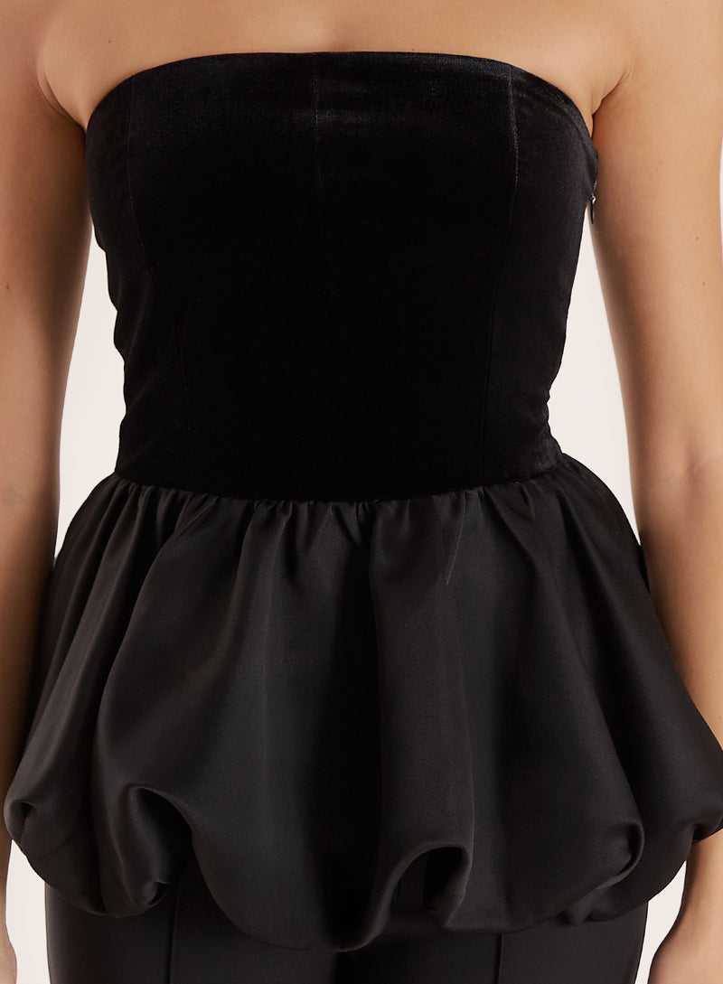 Black Velvet Peplum Corset Top