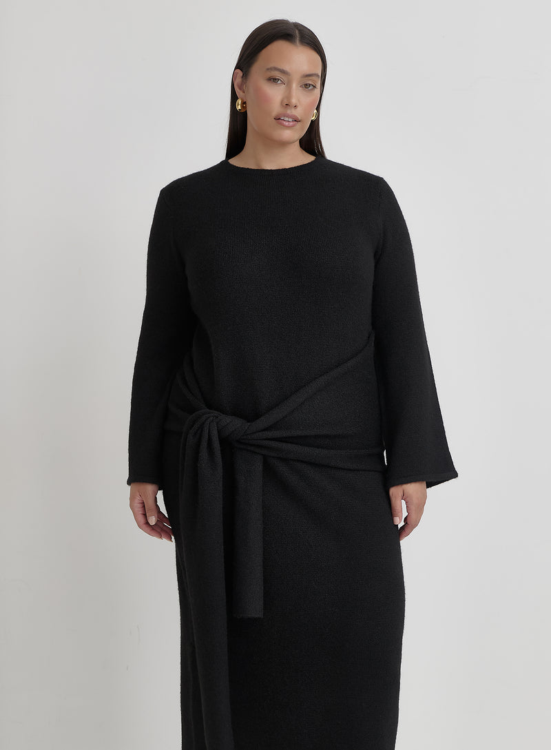 Black Curve Tie Front Maxi Dress- Mollie